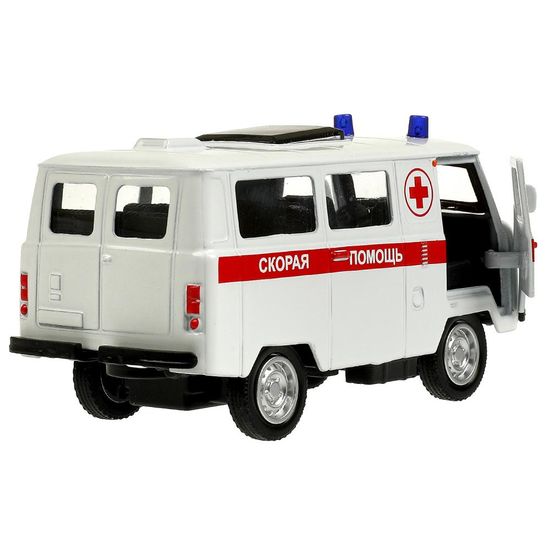 Машина металл уаз-452 "буханка" СКОРАЯ 10,5 см, двери, инерц, кор. Технопарк