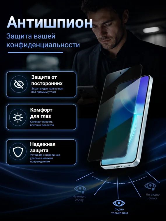 Защитное стекло антишпион для VIVO X300 SmartDevil