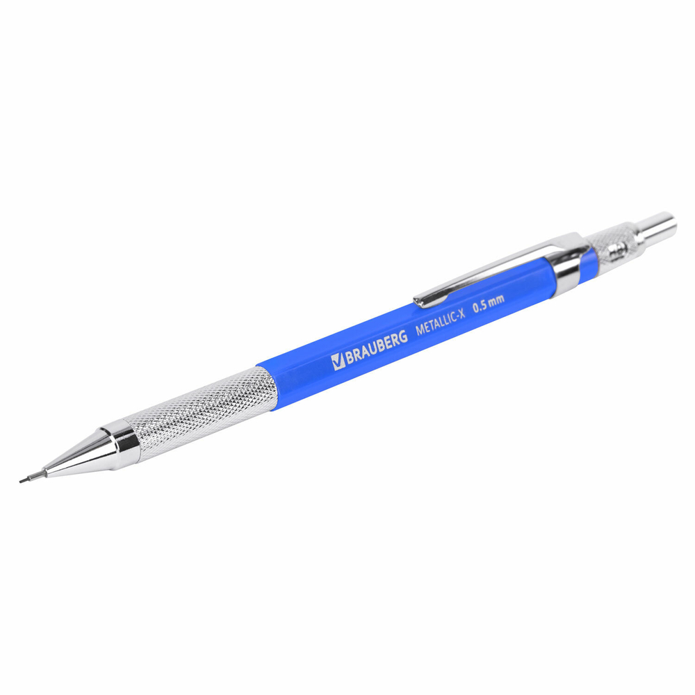 Карандаш механический 0,5 мм + грифели HB 24 штуки на блистере, BRAUBERG "METALLIC-X 05", металлические детали, 181965