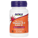 NOW Foods, витамин D3, высокоактивный, 5000 МЕ, 30 мягких таблеток