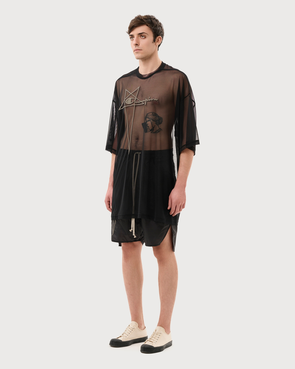 RICK OWENS X CHAMPION ШОРТЫ ЧЕРНЫЕ BEVELED PODS