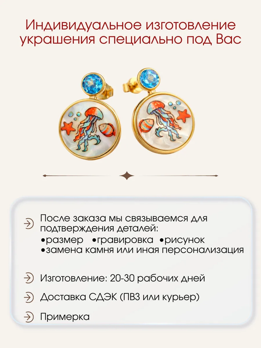 Серьги с рисунком на перламутре, серебро 925