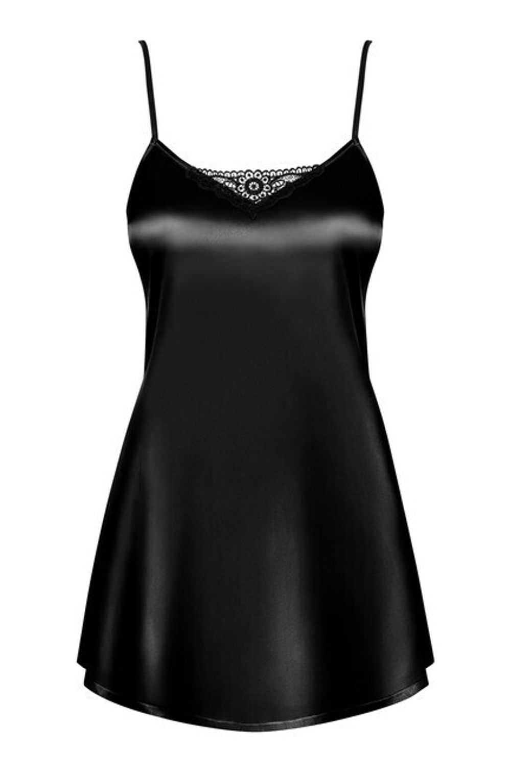 Черная атласная сорочка с пояском Satina Babydoll SM (42-44) (Цвет: черный)