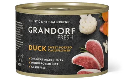 Grandorf Fresh Монопротеиновые консервы из утки с бататом и цветной капустой для собак всех пород