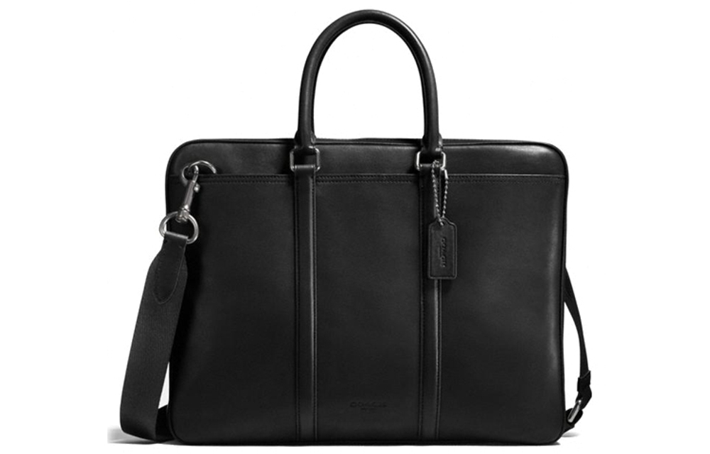 COACH Metropolitan Leather One Shoulder Crossbody Briefcase Handbag Men"s Pure Black