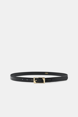 ZARA РЕМЕНЬ ИЗ 100% КОЖИ С ПРЯМОУГОЛЬНОЙ ПРЯЖКОЙ, ЧЕРНЫЙ