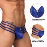 Кожаные мужские стринги Ohyeah Zipper Blue, на молнии со стрепами, S
