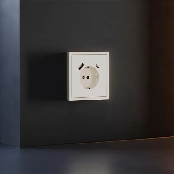 Накладка для розетки с USB A+C с заземлением и защитными шторками Voltum S70 Хлопок VLS001013