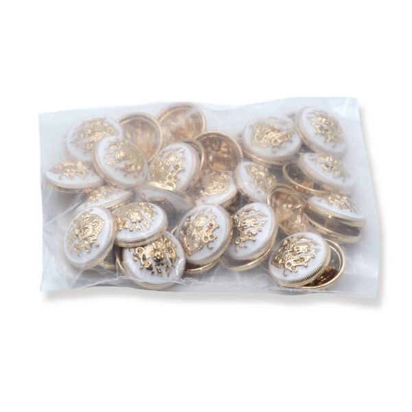 Пуговицы металл на ножке 28L=18 мм, (White/G белый с золотом), 36 шт, ME 645