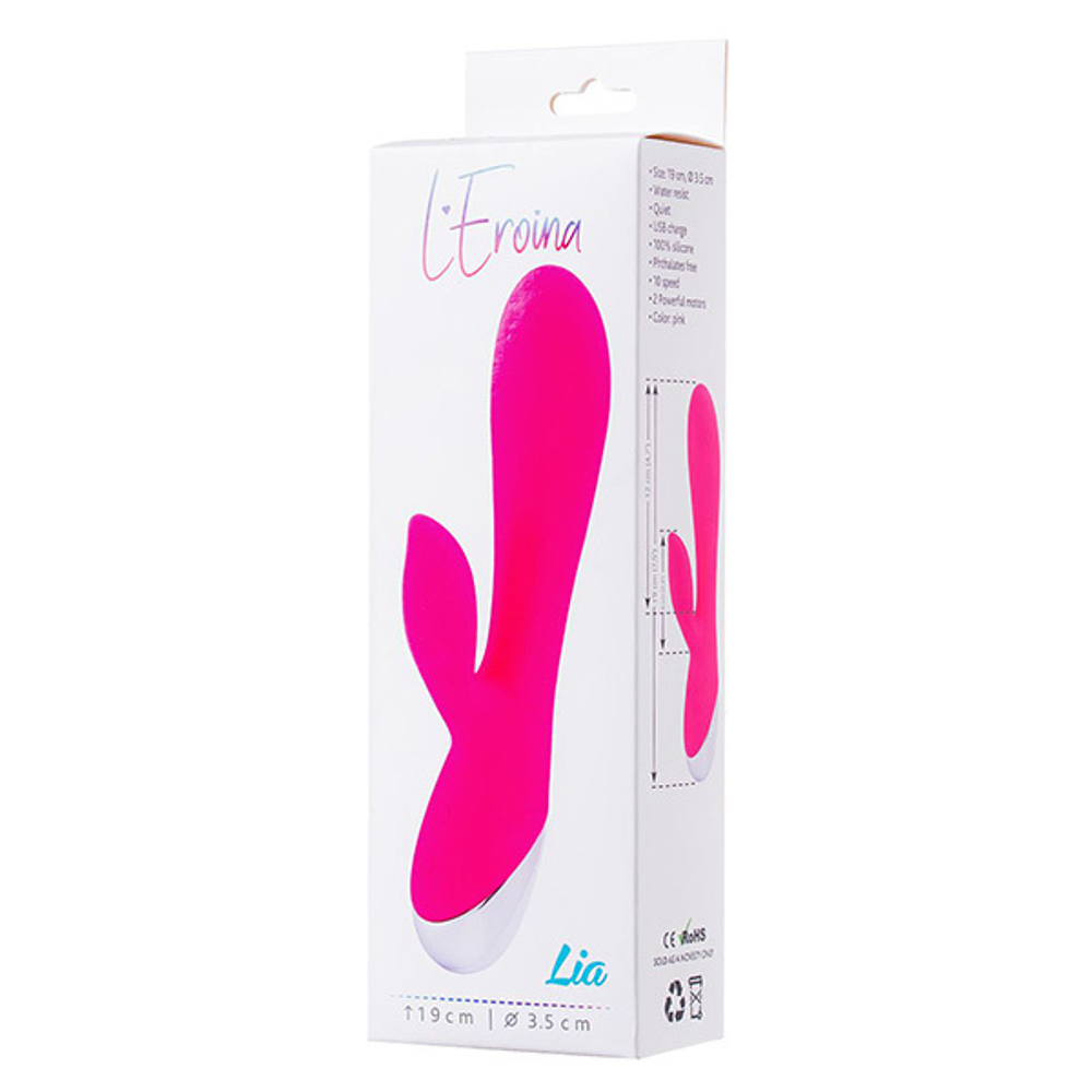 Розовый силиконовый вибратор 19см с клиторальным стимулятором ToyFa Lia L'Eroina 561007