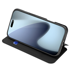 Чехол книжка из черной кожи для iPhone 17 Pro, серия Skin Pro Series от Dux Ducis
