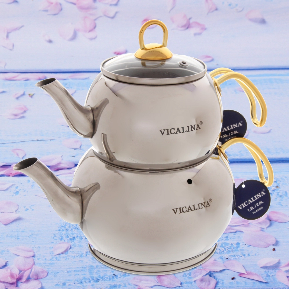 Чайник двойной турецкий 1,2+2л «Vicalina» серебрянный VL-AA02G