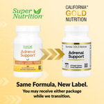 California Gold Nutrition, добавка для поддержки надпочечников, с L-тирозином, экстрактами родиолы, ашваганды и элеутерококка, 60 вегетарианских капсул