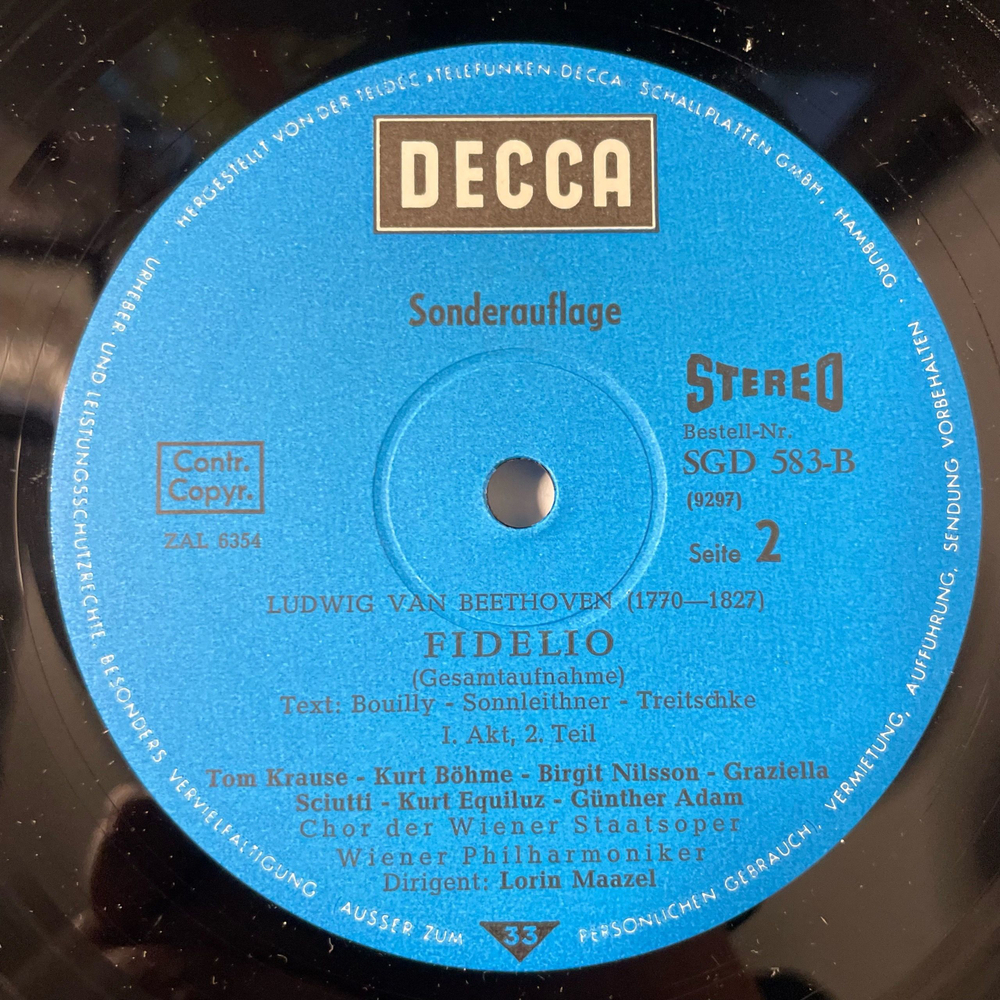 Винтажная виниловая пластинка LP Beethoven Бетховен, Фиделио Fidelio Опера (Германия 1964)