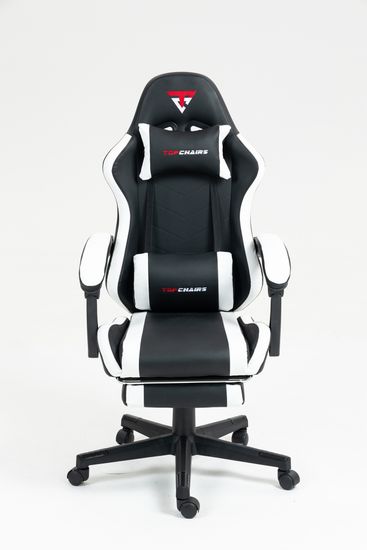 Кресло спортивное TopChairs Prophet с оттоманкой черно-белый