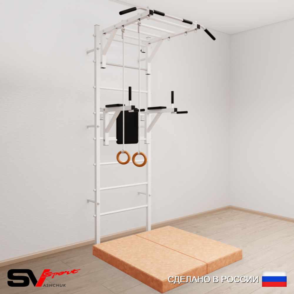 Шведская стенка Sv Sport усиленная 6414 (Турник рукоход/Брусья/Кольца/Мат 1м)