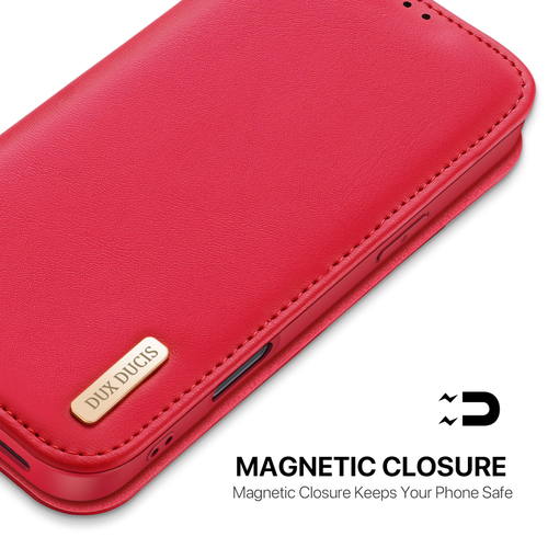 Чехол книжка из натуральной кожи красного цвета для iPhone 17 Pro, серия Hivo Series Case (защита RFID) от Dux Ducis