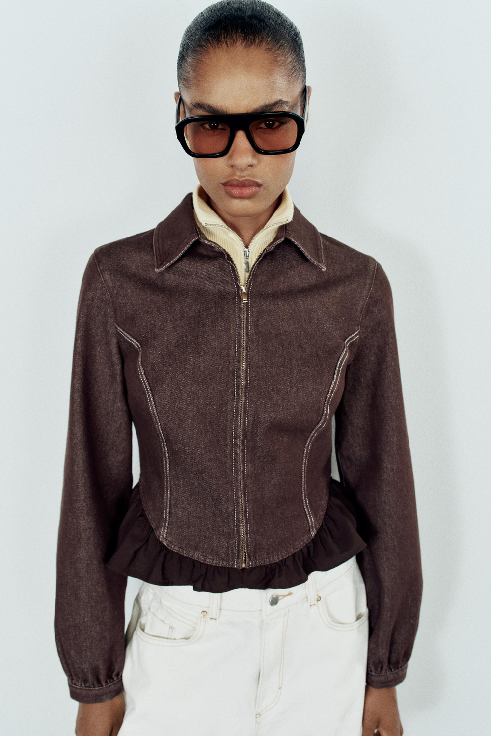ДЖИНСОВАЯ РУБАШКА Z1975 С КОМБИНИРОВАННЫМ НИЗОМ — ZARA