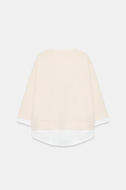 ZARA КОМБИНИРОВАННАЯ ТОЛСТОВКА С ДЛИННЫМИ РУКАВАМИ, ЭКРЮ