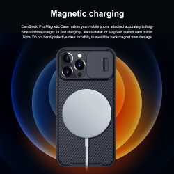Чехол синего цвета с поддержкой беспроводной зарядки MagSafe от Nillkin для iPhone 13 Pro Max, серия CamShield Pro Magnetic Case