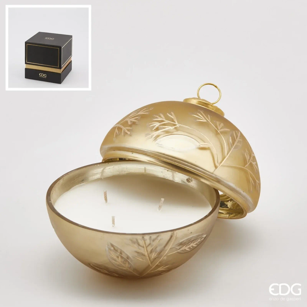 Свеча в стеклянном шаре EDG Candela Sfera Bacche in Vetro Oro D13 cm
