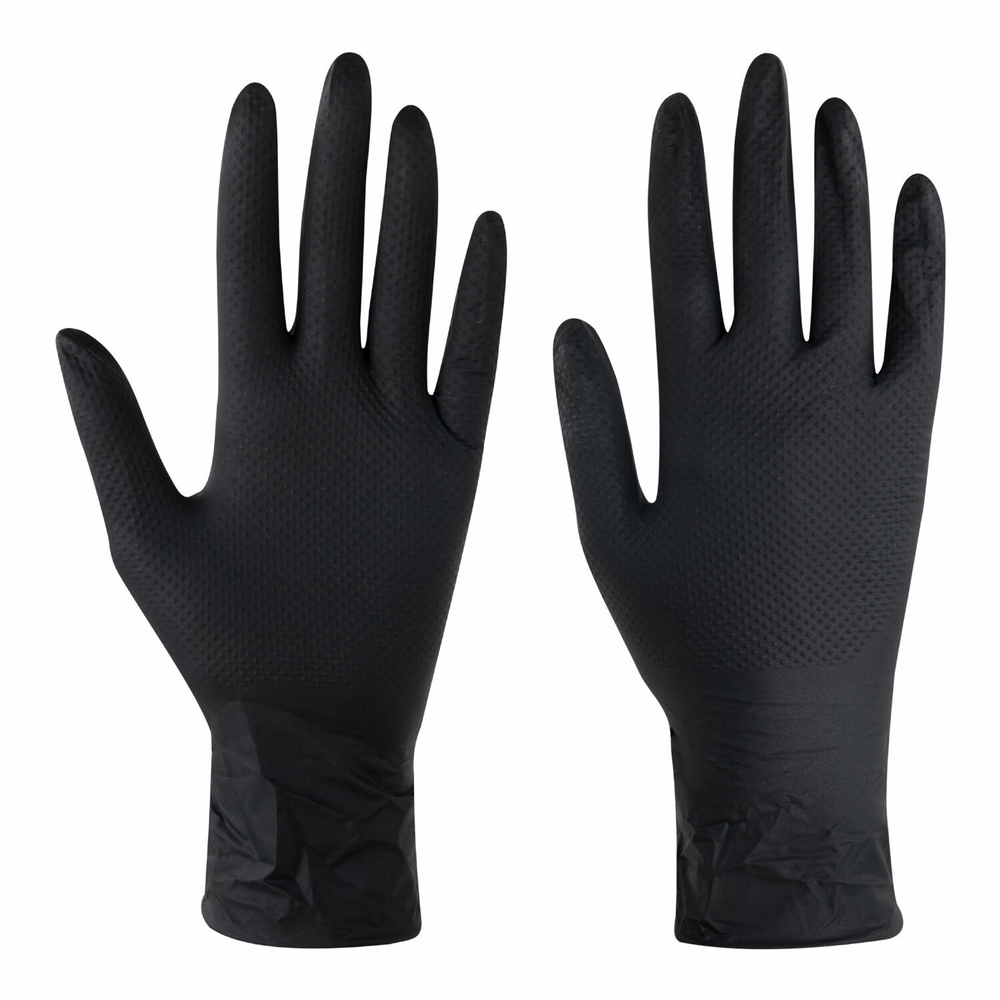 Перчатки нитриловые сверхпрочные с текстурой SFM MEGA TEX BLACK 25 пар (50 штук), размер M (средний).