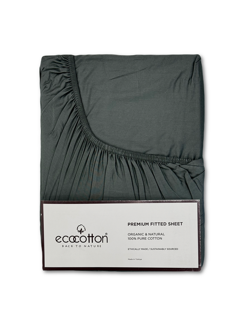 Сатиновая простынь на резинке EcoCotton 120х200 | темно-зеленый