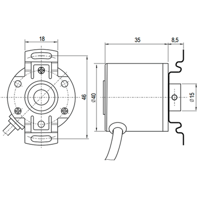 Инкрементальный энкодер INNOCONT ESI-H40-12-360-6-L-5 D=40мм, полый вал 12мм, 360 имп/об, 5VDC, выход TTL, IP54, -20…+80°C, радиальный кабель 2м