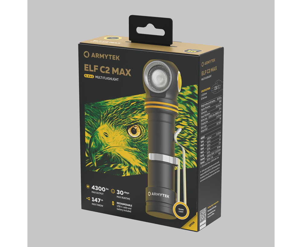 Мультифонарь светодиодный Armytek Elf C2 Max, 4300 лм, теплый свет, аккумулятор