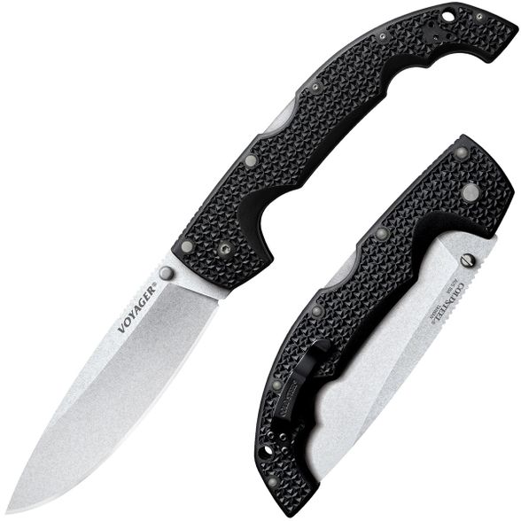 Цена наНож складной Cold Steel Voyager Extra Large Drop Plain Edge, сталь Aus-10A, рукоять Griv-Ex, черный
