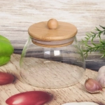 Банка для продуктов стеклянная 500мл «ХАЙТЕК» с бамбуковой крышкой, бочонок