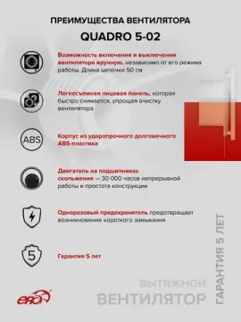 Вентилятор накладной QUADRO D125 тяг.выкл. ERA