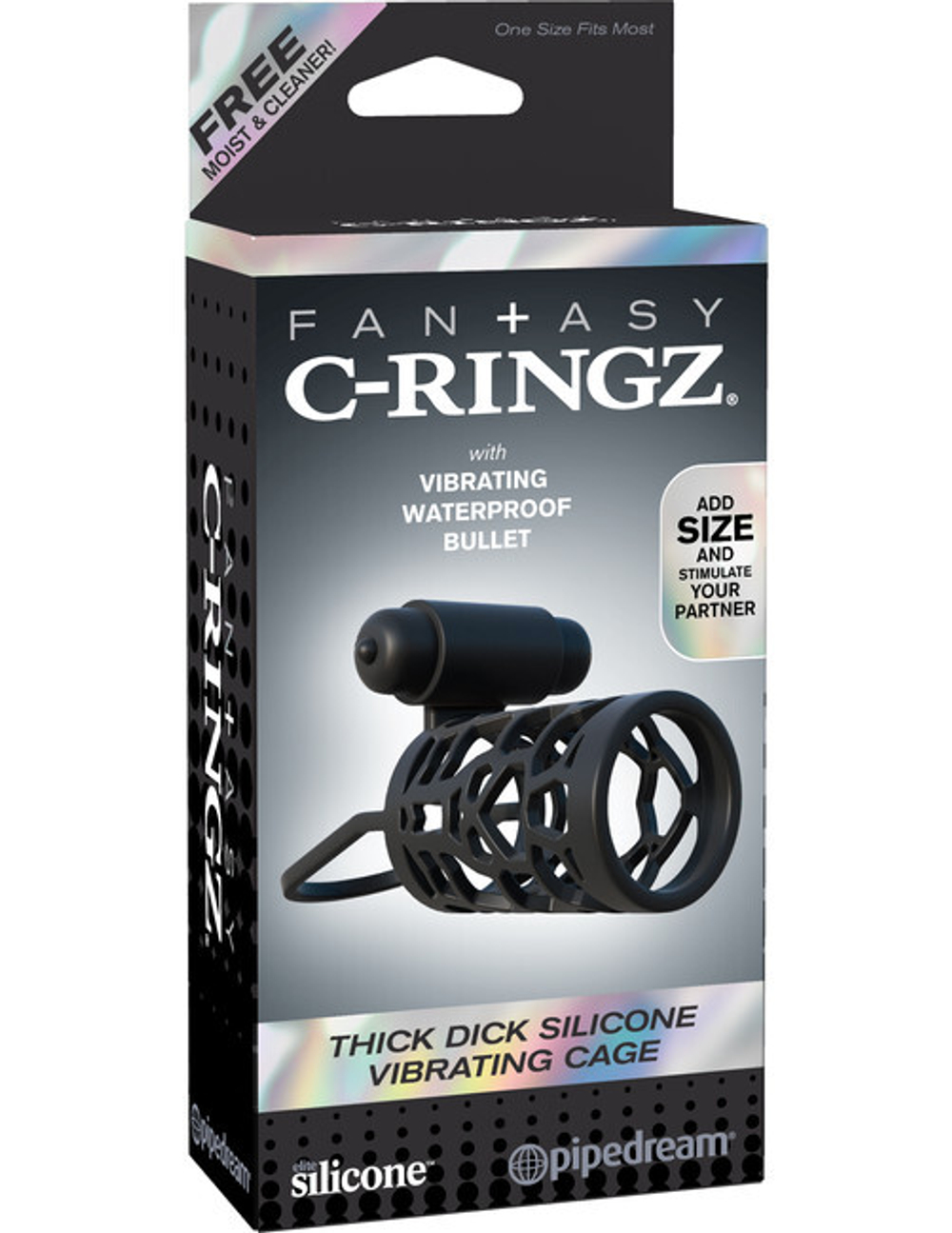 Эрекционное кольцо-насадка с клиторальным вибро-стимулятором Thick Dick Silicone Vibrating Cage (Цвет: черный)