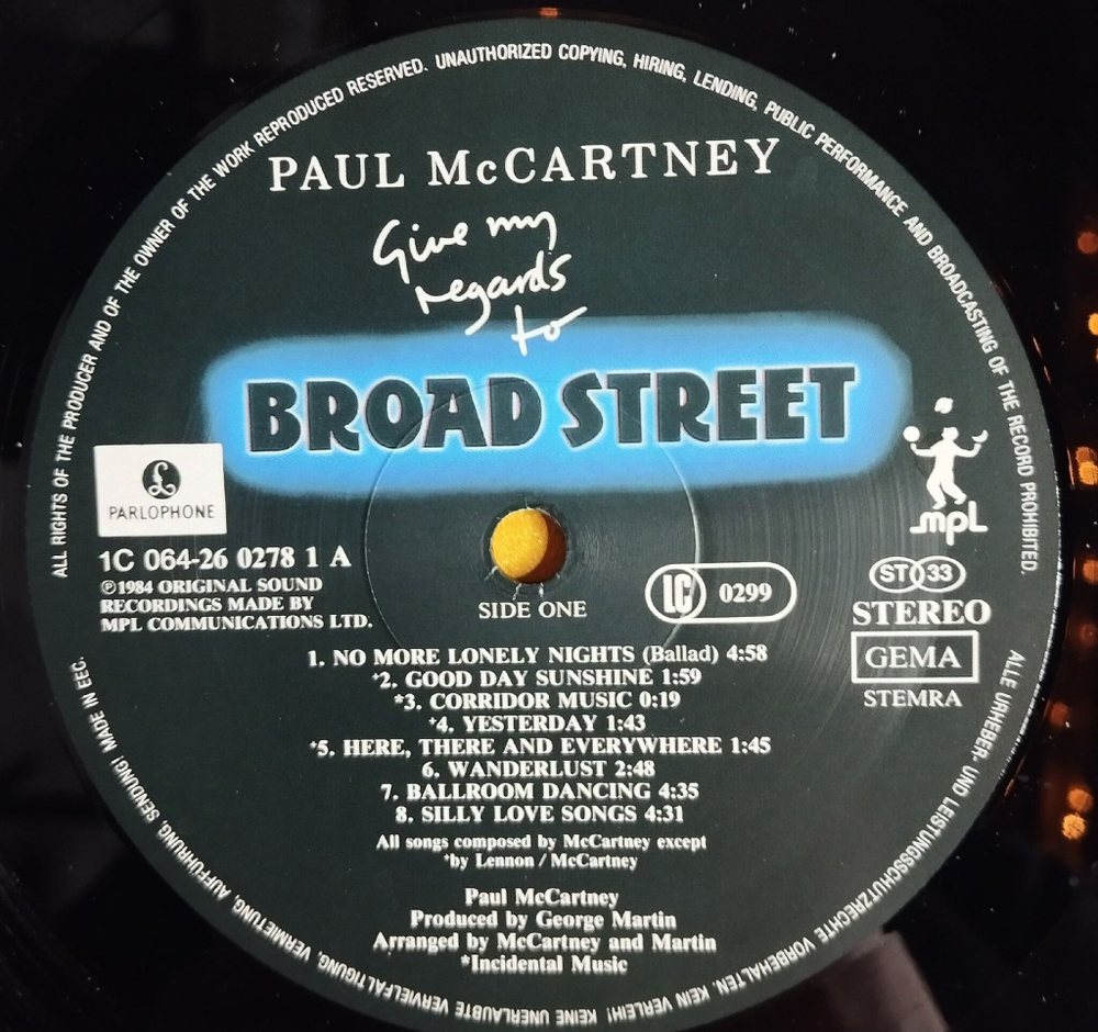 Винтажная виниловая пластинка LP Paul McCartney Give My Regards To Broad Street (Holland 1984)