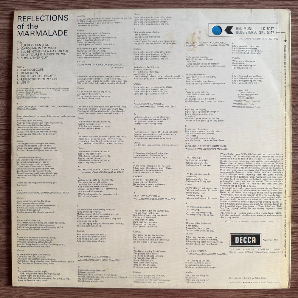 The Marmalade ‎– Reflections Of The Marmalade (Англия 1970г.)