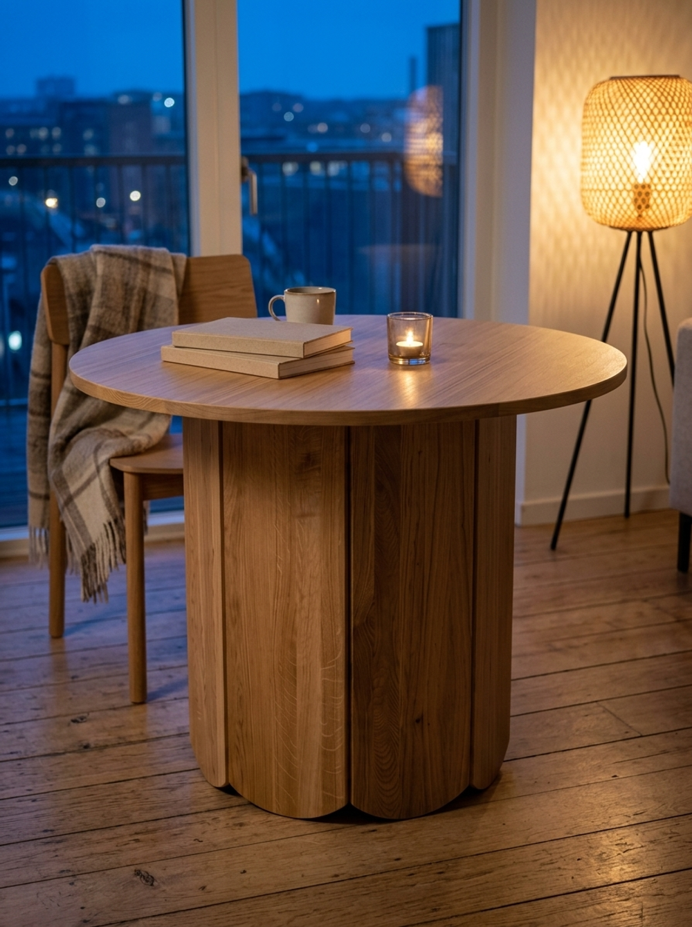 Стол кухонный, 95х95х78, Кордо, круглый, обеденный, деревянный из дуба и шпона дуба, MAKOSA