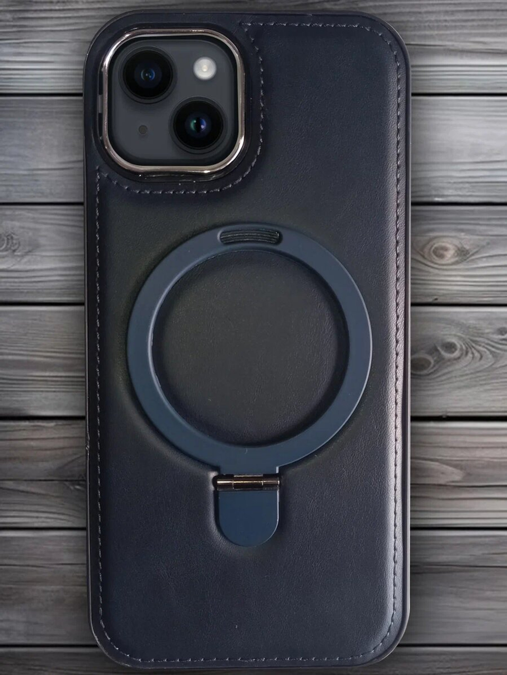 Business style чехол из кожи для IPHONE 14 / 13 с кольцом-подставкой и бархатной подкладкой