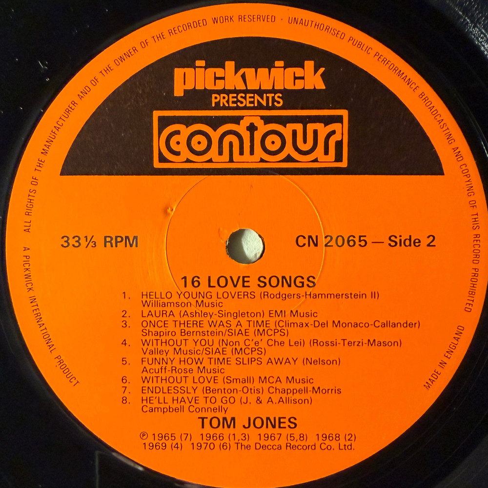 Tom Jones ‎– 16 Love Songs (Англия 1983г.)