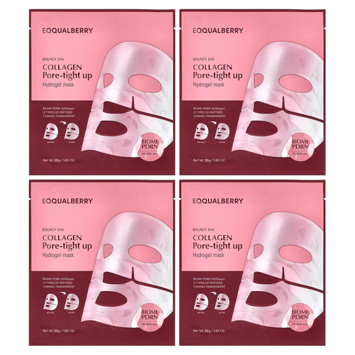 EQQUALBERRY, Bouncy Day, гидрогелевая маска для пор с коллагеном, 4 шт. по 30 г (1,01 унции)