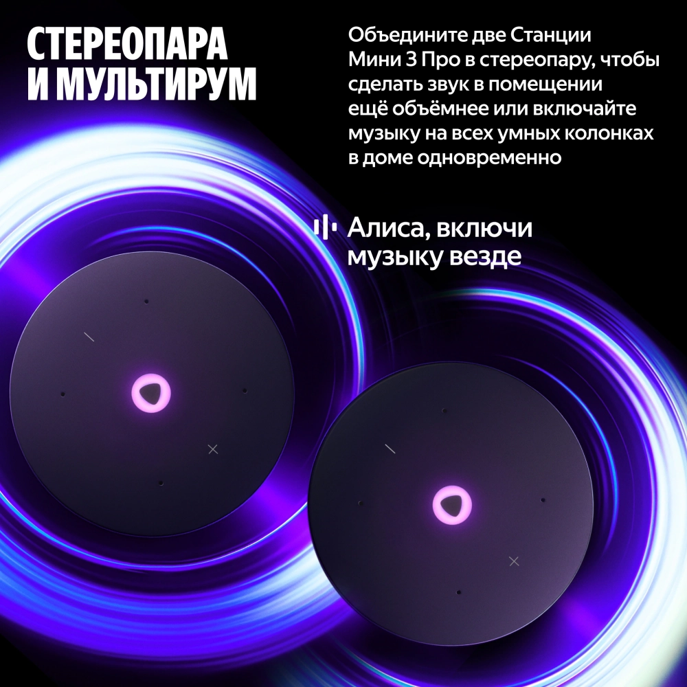 Умная колонка Yandex Станция Мини 3 Про Алиса черный 18W 1.0 BT/Wi-Fi (YNDX-00059BLK)