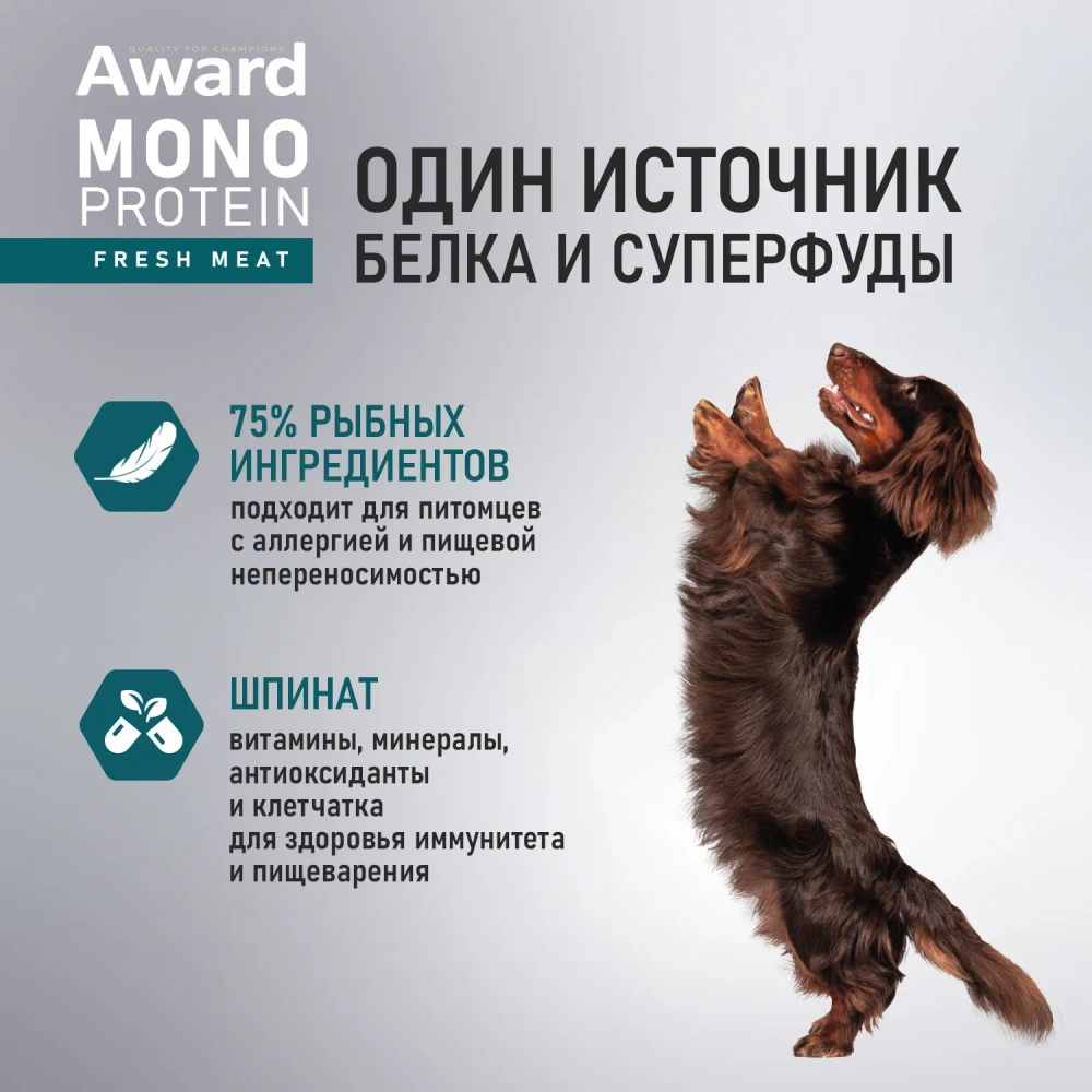 Влажный корм AWARD Monoprotein для взрослых собак паштет из лосося со шпинатом 14 шт по 100г