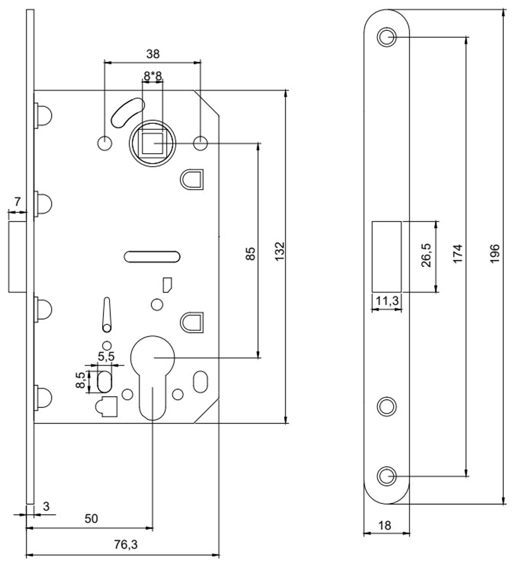 Замок с магнитной защелкой CODE DECO 5300-MC-GMS ЦЕНТР МАГН под цилиндр сатинир. золото