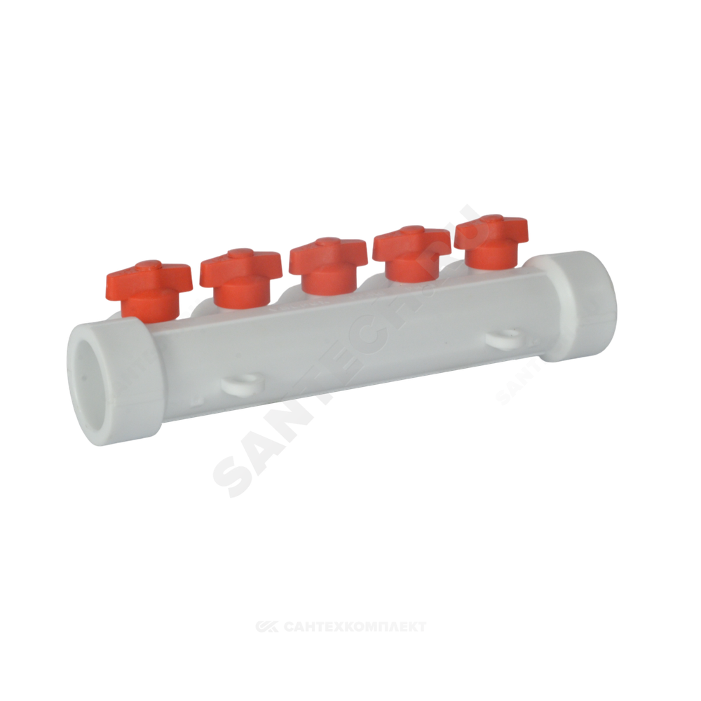 Коллектор PP-R белый Дн 40х20 на 3 выхода с кранами VALFEX 101134003