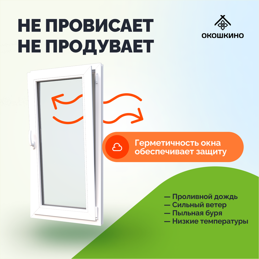 Пластиковое окно пвх, одностворчатое, поворотно-откидное, однокамерный стеклопакет, GreenTech 58, белое.