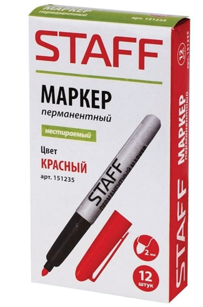 Маркер перм. 2,5мм, нестираемый, красный (Staff)