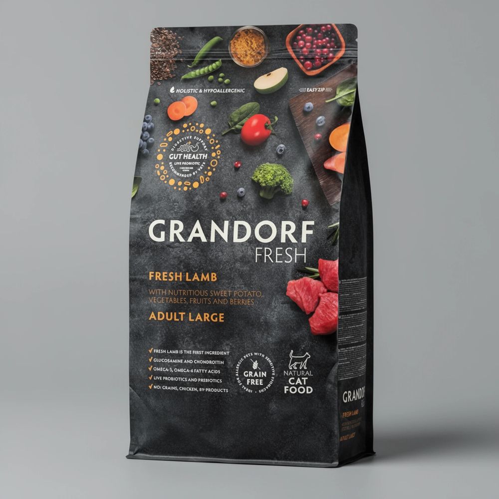 Сухой корм GRANDORF Fresh Cat LARGE Lamb&Sweet Potato для крупных кошек из свежего мяса ягненка с бататом