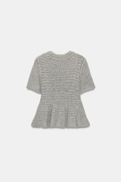 ZARA АЖУРНЫЙ ТРИКОТАЖНЫЙ ТОП С БАСКОЙ, ЦВЕТ МОРСКОЙ ВОЛНЫ