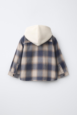 ZARA РУБАШКА В КЛЕТКУ С КАПЮШОНОМ, СИНИЙ МЕЛАНЖ