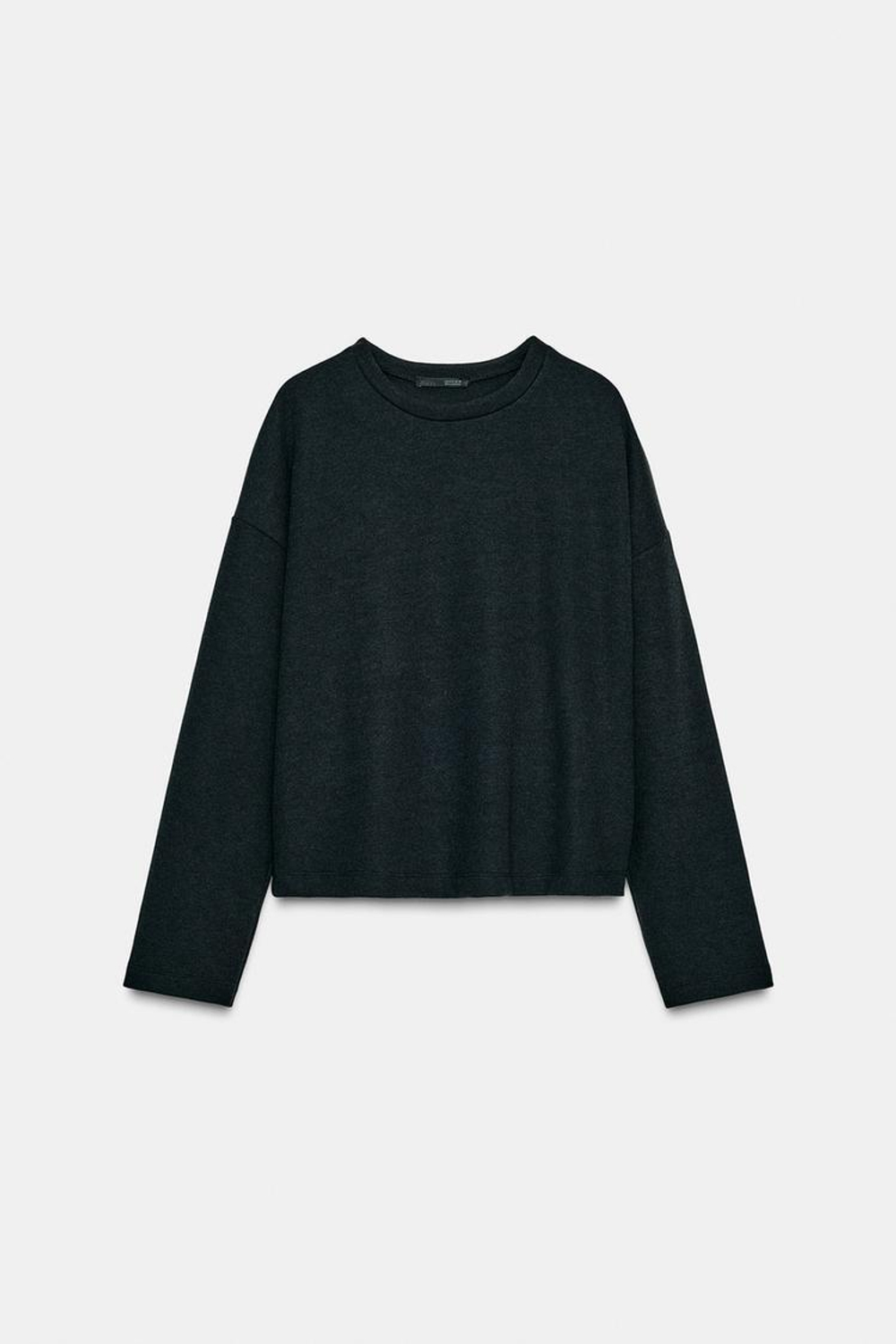 ZARA ТОП ИЗ МЯГКОЙ ТКАНИ С ДЛИННЫМИ РУКАВАМИ, ЧЕРНЫЙ МЕЛАНЖ