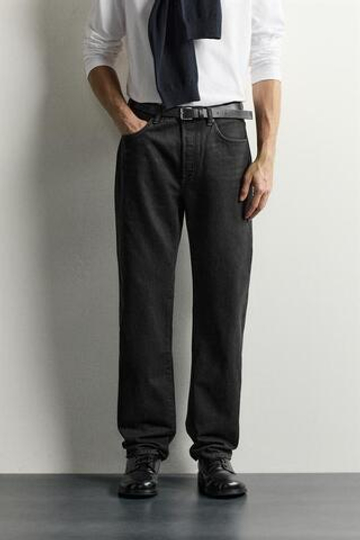ZARA ДЖИНСЫ STRAIGHT FIT УДЛИНЕННЫЕ, ЧЕРНЫЙ